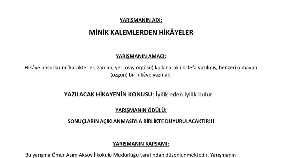 MİNİK KALEMLERDEN HİKAYELER YARIŞMASI